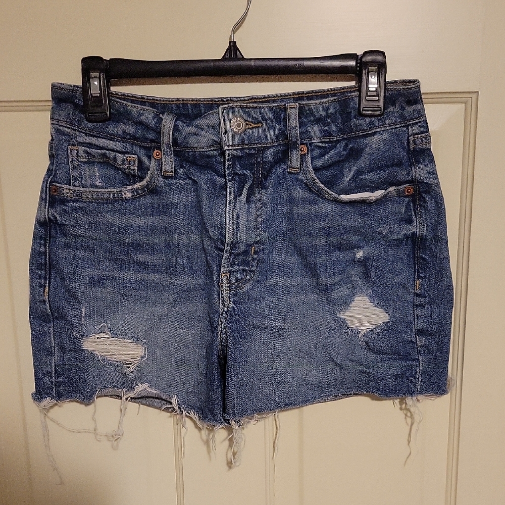 Old Navy O.G. High Rise Blue Jean Shorts Distressed Cut-Off Style - 6